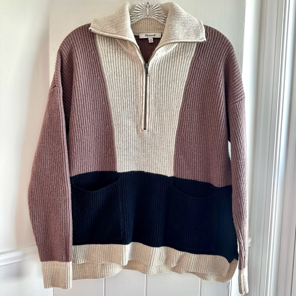 Madewell Colorblock Women’s Half Zip Sweater Wool Blend XXS Oversized